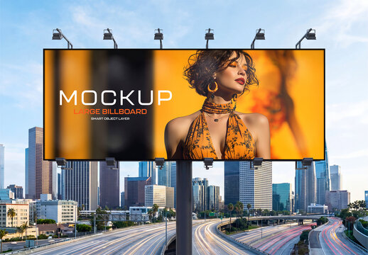 Huge Horizontal Billboard in City Mockup

