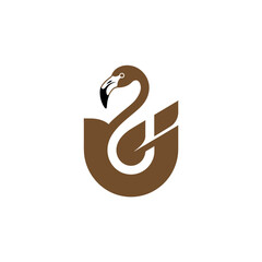 Fototapeta premium Brown swan logo design with curved neck and body animal symbol