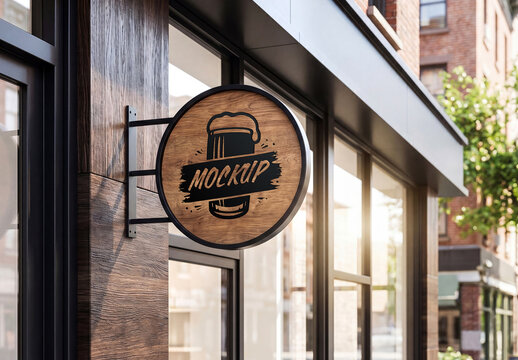 Circular Brand Storefront Signage Mockup