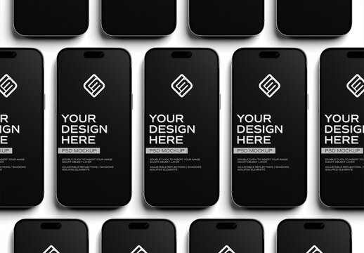 Several Isolated Smartphones With Shadows Mockup