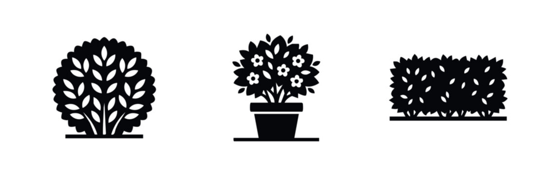Various bush and hedge icons for gardening, landscaping, and outdoor design.
