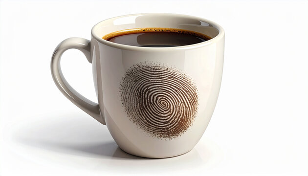 Close up of a coffee cup with a fingerprint mark on white background