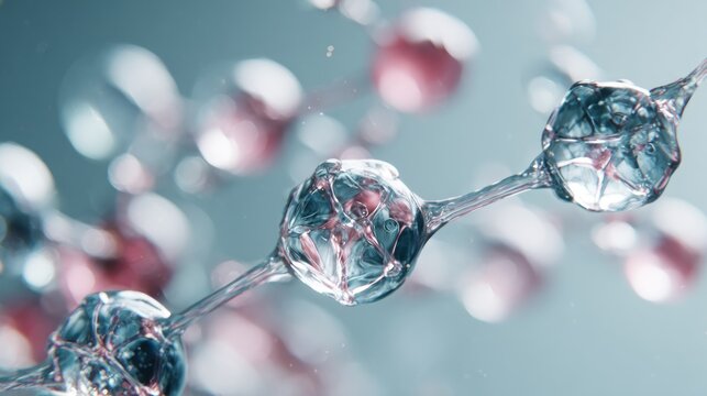Chain of translucent molecular structures links together in abstract scientific representation