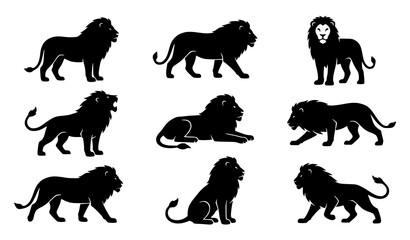 Elegant black lion full body vector pack with minimalist safari animal silhouettes © AKTARUL ISLAM