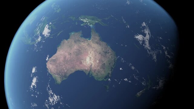 Australia, Tasmania and Papua New Guinea from space slow zoom into orbiting earth