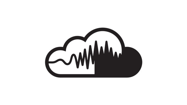 Cloud computing symbol integrates a digital sound wave graphic to represent modern data storage and audio streaming technology.