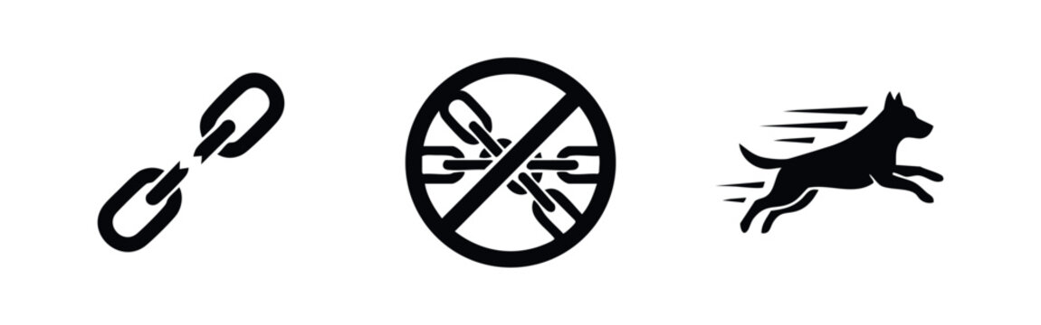 Unchained freedom and fast dog icons set