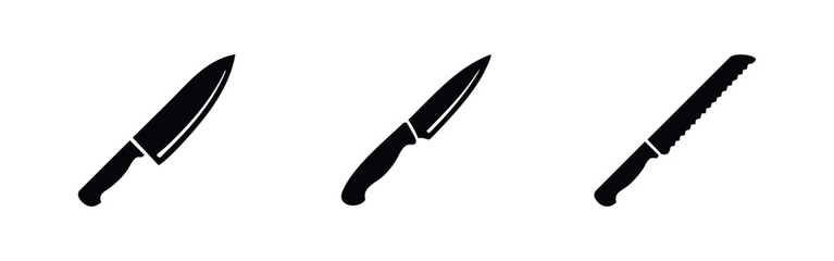 Obraz premium Kitchen Knives and Utensils Black Icons Set