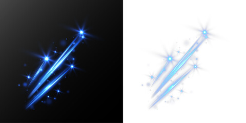 Blue glowing magic streak with sparkling stars on transparent background. Futuristic fantasy light effect for sci-fi overlays, gaming visuals, energy beams, and digital designs. © NAUM