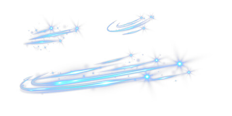 Blue glowing magic light trails with sparkling stars on transparent background. Futuristic fantasy energy swirl effect for sci-fi overlays, gaming visuals, and digital designs. © NAUM