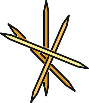 Wood toothpicks are forming a star shape with pointed tips
