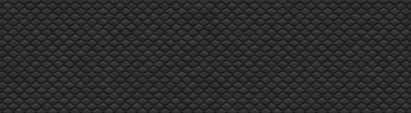 Black quilted diamond pattern background, textured leather.