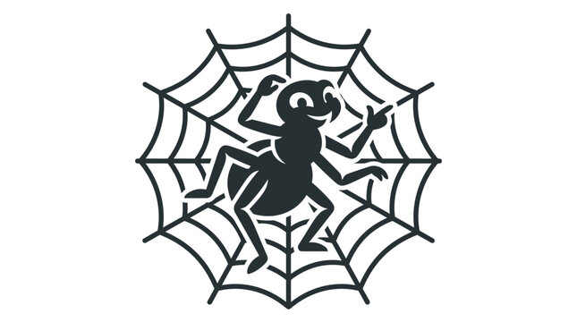 Cartoon Spider on Web Illustration.