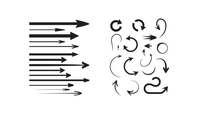 Comprehensive collection of horizontal and circular arrow vectors for business graphics.