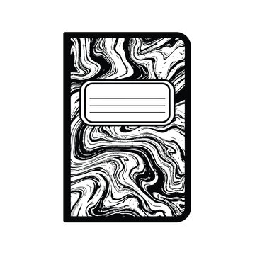 Abstract black and white marbled pattern composition notebook with lined label for writing your name or subject