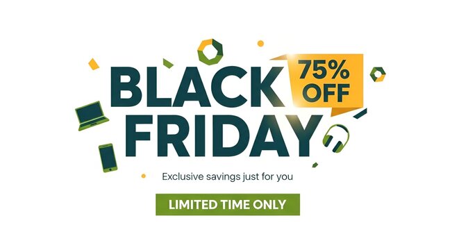 Black friday electronics sale banner with seventy five percent off