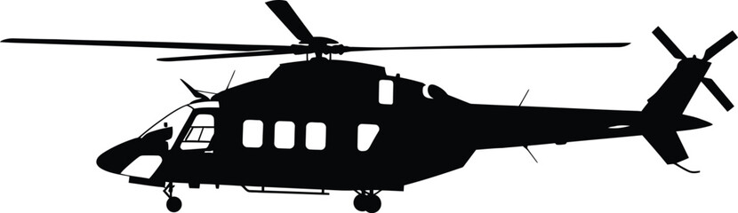 Silhouette of a modern helicopter with rotors and windows flying  isolated on white background © MdFiroj