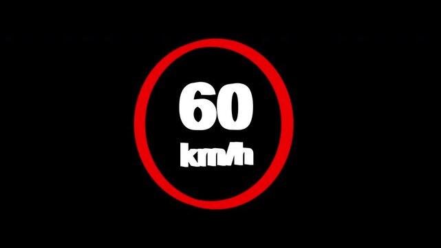 60 kmh speed limit road sign icon animation isolated on transparent background 4K
