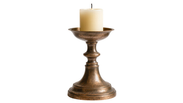 Ornate bronze candlestick with cream candle