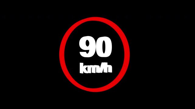 90 kmh speed limit road sign icon animation isolated on transparent background 4K
