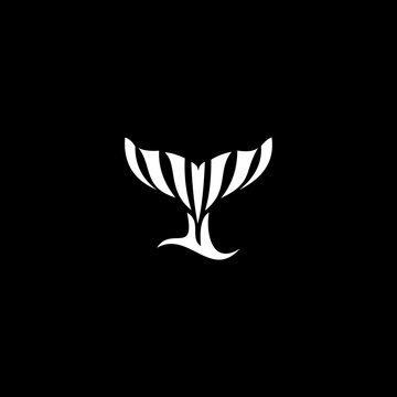 A minimalist and elegant vector logo featuring a stylized whale tail or fluke set against a solid black background.