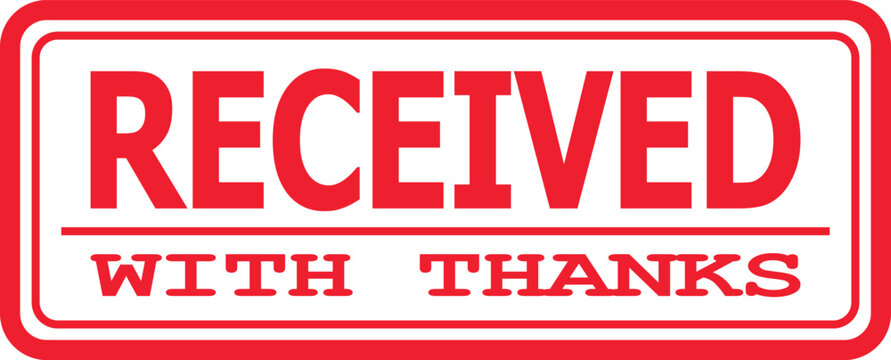 A red stamp with the words 'RECEIVED WITH THANKS' is shown.