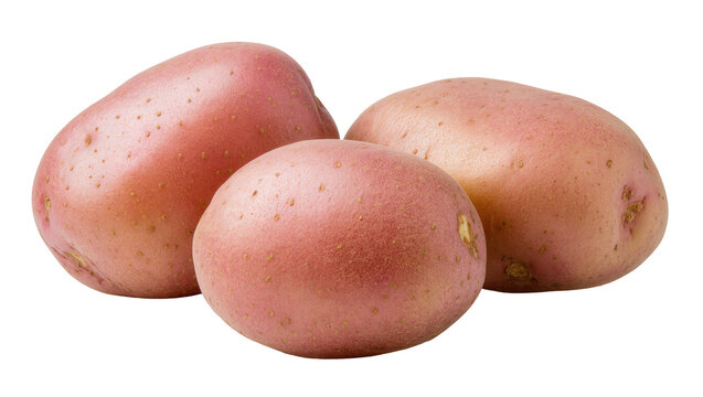 Three pink-skinned potatoes with small brown eyes