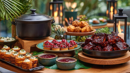 Obraz premium Elaborate buffet spread with assorted appetizers and main courses main course catering