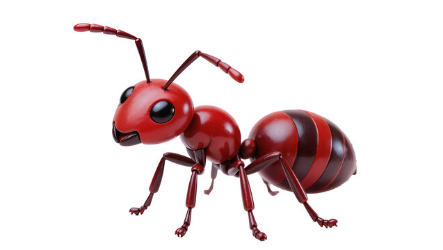 Red ant with segmented body and antennae