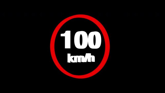 100 kmh speed limit road sign icon animation isolated on transparent background 4K
