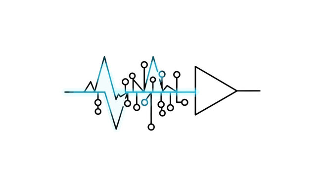 Schematic diagram illustrating signal amplification and noise reduction in an electronic circuit.
