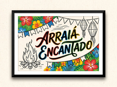 Arraia encantado festa junina illustration with festive elements