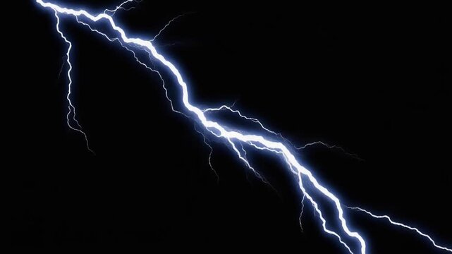 Dynamic lightning strikes across a black background for dramatic visual effects and animations
