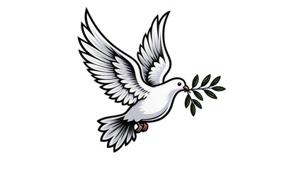 Obraz premium White dove flying with olive branch in beak