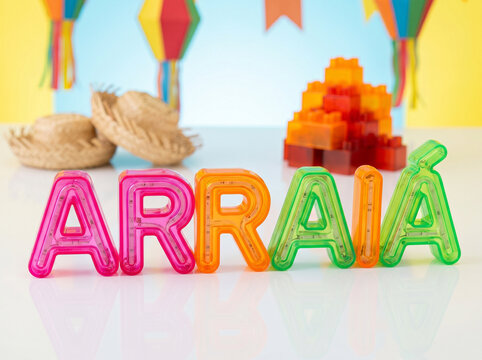 Festa junina theme with colorful letters spelling arraia