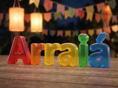 Colorful arraia festive celebration decoration on wood surface