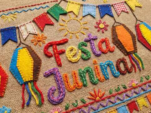 Handcrafted festa junina decoration with colorful embroidery