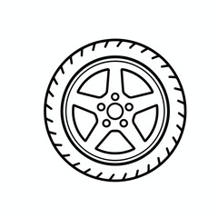 Fototapeta premium Automotive wheel tire with alloy rim outline vector icon