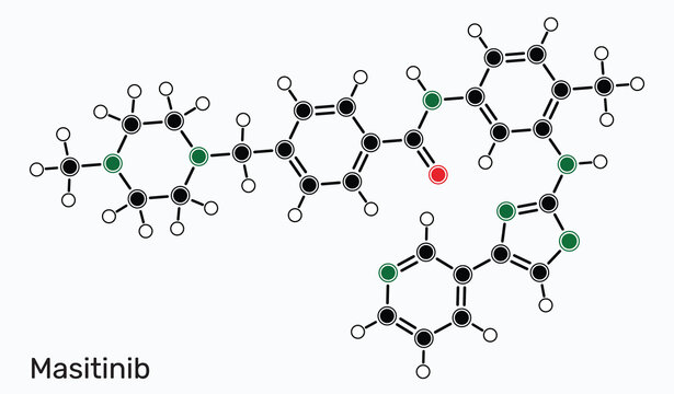 Masitinib tyrosine kinase inhibitor molecule, tyrosine-kinase inhibitor, for oncology and veterinary medicine. Skeletal chemical formula