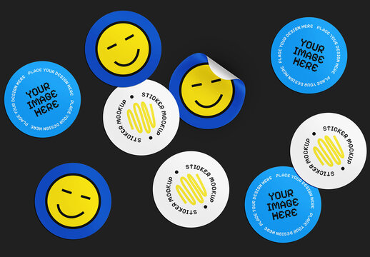 Scattered Round Sticker Mockup Set Collection Isolated
