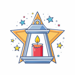 Obraz premium Lantern with Candle and Stars Illustration