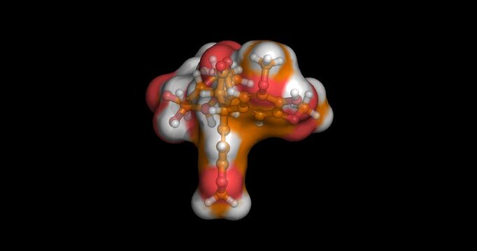 Etoposide, chemotherapy drug/topoisomerase II inhibitor and podophyllotoxin derivative for cancer treatment, 3D molecule spinning, 4K