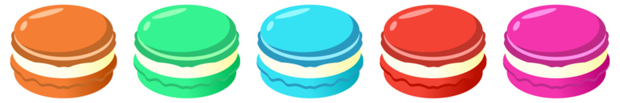 Colorful macaron set isolated on white background, French dessert vector illustration.