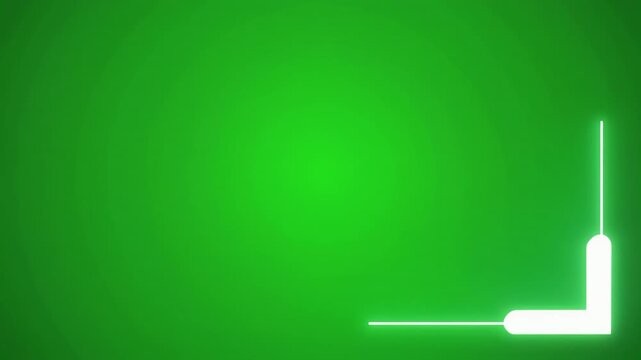 Animated neon light corner frame on a green screen background for video editing and motion graphics