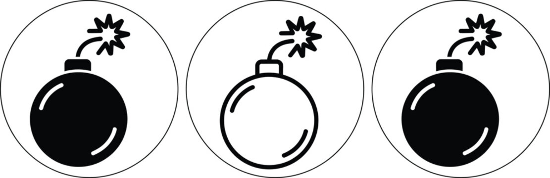Three black and white bomb icons with lit fuses ready to explode