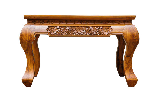 Antique wooden table with carved floral details and cabriole legs