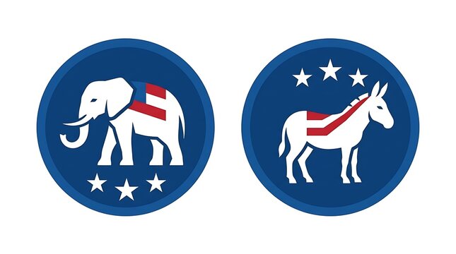 Republican elephant and democratic donkey political party symbols