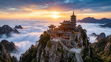 sunrise over the mountains temple © MdAkramulHaque