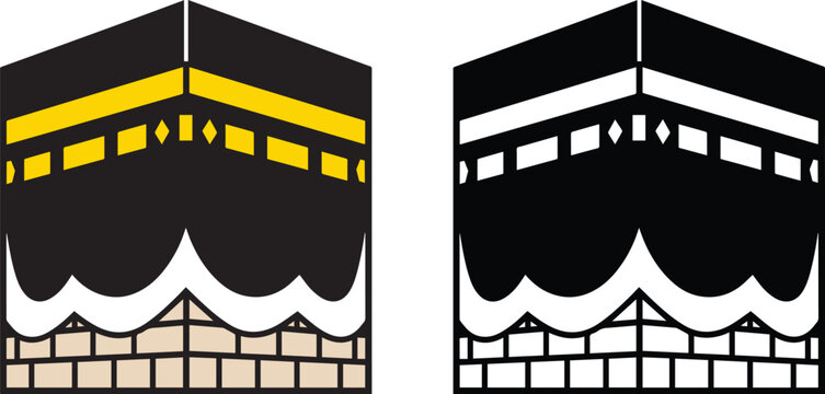 Holy Kaaba Sharif Vector Icon Set in Color and Black White