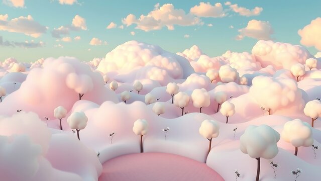 Surreal Landscape Cotton Candy Land Fluffy Pastel Clouds